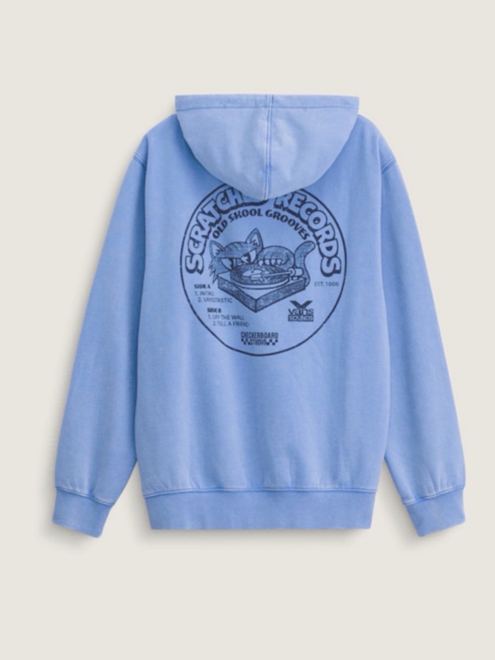 Men’s sm. Vans Light Blue scratch records pullover hoodie.